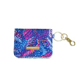 Mary Square Snap Closure ID Card Wallet With Key Hook, 3.5 x 4 Inch Canvas With Protective Coating, Mosaic Meadow