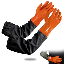 qhklew 70 cm Pond Gloves Long - Pond Cleaning Gloves Waterproof Rubber Gloves Long - Aquarium Gloves PU Sandblasting Waterproof Work Gloves (Orange)