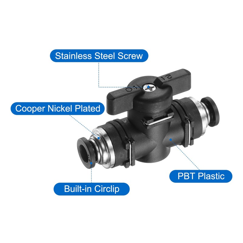 sourcing map 1/4" OD Ball Valve Push Quick Connect Pneumatic