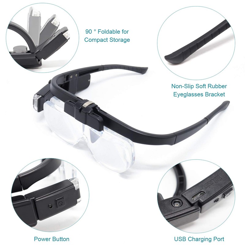 LED Head Mount Magnifier Glasses with 3 Detachable Lenses 2