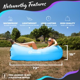 Nevlers Blue & Pink Inflatable Lounger 2 Pack | 210T Polyester Air Couch | No-Pump Inflatable Couch | Blow Up Chair Set w/ 450 lbs. Capacity, Pockets & Carry Bags for Use as Beach Accessories