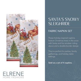 Elrene Home Fashions Santa’s Snowy Sleighride Cloth Christmas, 17"x17" (Napkins), Multi