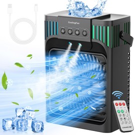 Portable Air Conditioners,4-in-1 Evaporative Air Cooler with 3 Speeds, 3 Modes & 7 LED Light Cooling Fan with Remote, 2-8H Timer, 1200ML Personal Mini Air Conditioner for Bedroom and Office