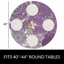 Yinron Boho Motifs Round Tablecloth Vintage Floral Mandala Waterproof Oil-Proof Table Cover Table Cloth For Indoor Dining, Outdoor Picnic Parties, Camping ,Fits For Table 40-44" Inches