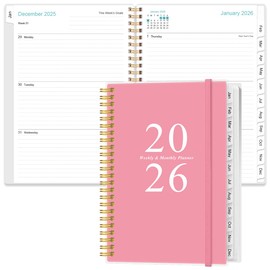 2026 Planner - A5 Weekly & Monthly Planners Spiral Bound, January 2026 - December 2026, 2026 Planner with Flexible Cover, Tabs, Inner Pocket, 6.4" x 8.5", Pink