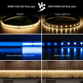 SEZO RGBW COB LED Strip Light FCOB RGB+Cool White 6000K 12mm Width 896LEDs/m 16.4FT DC24V Flexible High Density Uniform Color Changing RGBCW Light Strips Tape for Home DIY Decoration Party