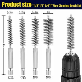 RUIVEO 8pcs Stainless Steel Wire Bore Brush Set, 1/4" Hex Shank, 1" 3/4" 1/2" 1/3" Pipe Cleaning Brushes, Straight Wire Bristles, Copper Pipe Cleaner