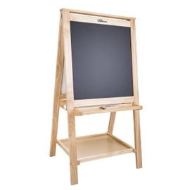 Little Partners New Artist EZ Easel | Two Sided A-Frame Paint Easel, Chalk Board and Magnetic Dry Erase Board – with Paper Roll and Eraser - Art Station & Educational Tool for Toddlers (Natural)