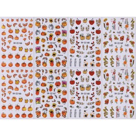 8pcs 3D Cartoon Fall Nail Stickers Golden Pumpkin Stickers for Nails Fall Leaves Flower Nail Art Stickers Autumn Nail Decals for Nail Art Supplies Thanksgiving Decor Maple Nail Sticker Nails Design