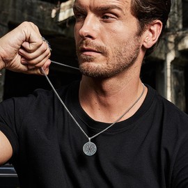 HUKKUN Fidget Viking Compass Necklace Sterling Silver Vegvisir Rune Necklace Viking Jewelry Gift for Men