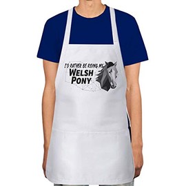 Makoroni - I'D RATHER BE RIDING MY Welsh Pony Apron Adjustable Kitchen Chef Apron with 2 Pockets Cooking Baking, DesI92
