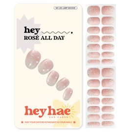 Heyhae Semi Cured Gel Nail Strips | Sun Cured Gel Nail Wraps No LED Lamp Needed Easy Apply & Remove | Includes 28 Strips, 1 Prep Pad, 1 Nail File & 1 Wooden Stick - Hey, Rose All Day