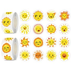 UVUXO 600 Pcs Sun Face Stickers Rolls for Kids-Round 1.5 Inch 16 Tyles Cute Smiley Face Kindergarten Stickers Teacher Stickers for Kids Birthday Party School Reward Giveaways