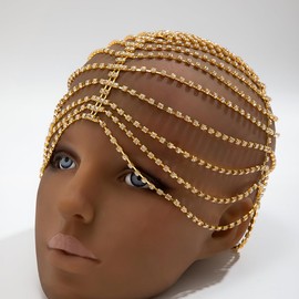 KunJoe Silver Diamond Rhinestone Headpiece for Women Crystal Head Gatsby Accessories Hair Jewelry for Women Head Chain Hair Chain (Golden)