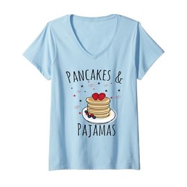 Womens Pancakes and Pajamas Cute Kawaii Slumber Party V-Neck T-Shirt