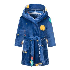 CuteOn Boys Girls Dressing Gown Hooded Soft Flannel Robe Casual Sleepwear for Kids 5-6Y
