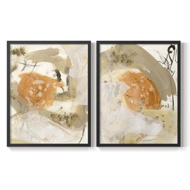 Renditions Gallery Set of 2 Peel & Stick Framed Prints, Neutral Abstract Wall Art, Earthy Tones Blended Brushstrokes Wall Decor, Re-Stickable - Ready to Hang - 8"x10" - Black Frame LT588