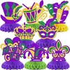 KEWUFD 8PCS Happy Mardi Gras Honeycomb Centerpieces Mardi Gras Decorations
