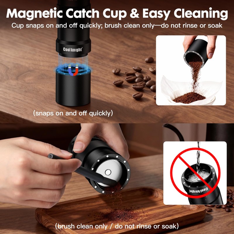COOL KNIGHT Manual Coffee Grinder, 7-Edge SUS420 Stainless Steel Conical