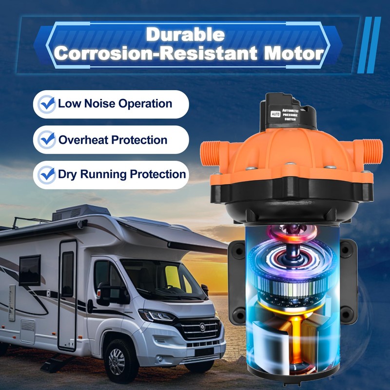 TWERE 12V Pump,7.0GPM,75Psi Diaphragm Water Pump,5 Chamber Self-Priming RV Water