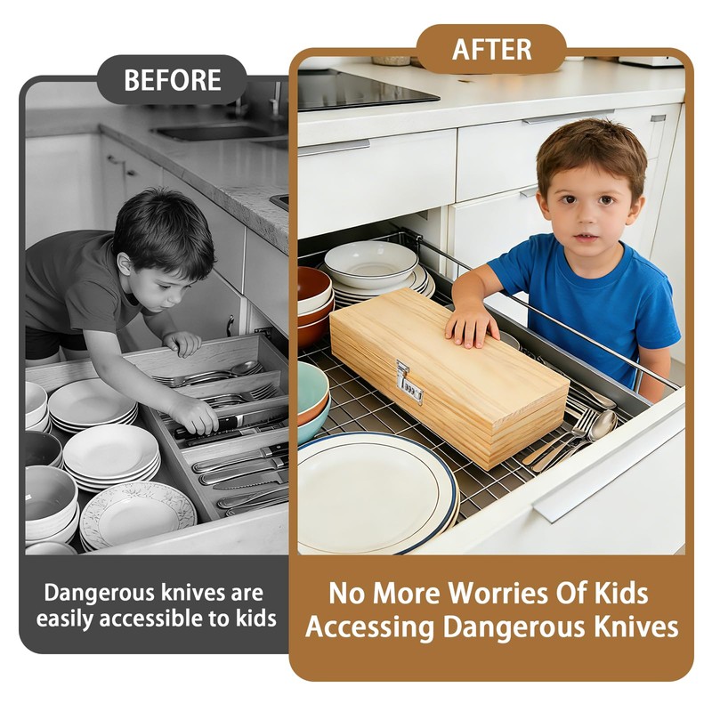 Amcortn Upgraded Knife Box, Knife Lock Box Kitchen Knife Storage