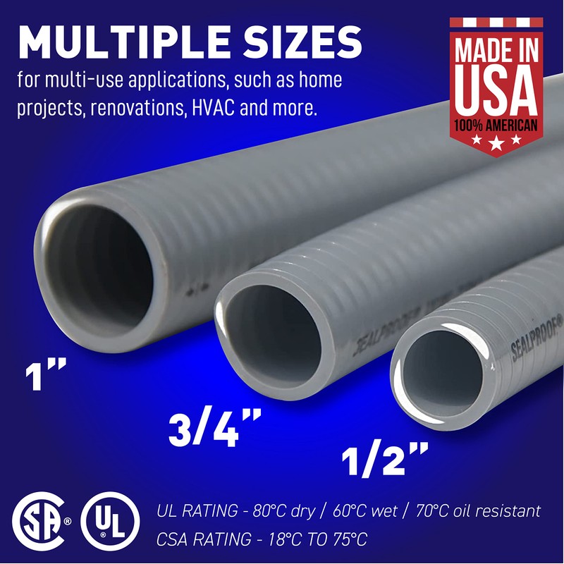 Sealproof 1/2-Inch Non-Metallic Liquid-Tight Conduit and Connector Kit, 25 Foot
