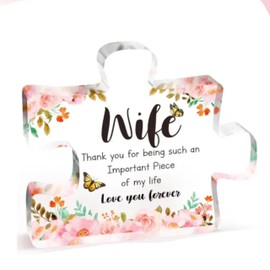 eBoutik - Wife Glass Like Engraved Acrylic Block Puzzle -Shaped Plaque Block Puzzle Ornament Gift for Valentines Day - Present for Birthday, Anniversary, Wedding Day, Etc (WIFE)