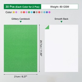 MECCANIXITY Glitter Cardstock,30 Sheets Sparkling Paper Self-Adhesive Glitter Sticker Paper for DIY Projects Arts Craft Christmas Birthday Party Wedding Decor,Mixed Color,80 GSM
