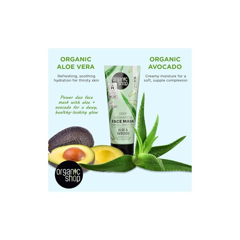 Mascarilla Facial Orgánica Hidratante de Aguacate y Aloe, 75 ml,