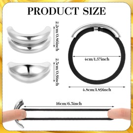 4 PCS Ponytail Cuff Silver Hair Cuffs 2 Styles Pony Cuff for Hair Metal Geometric Elastic Hairs Ties with Metal Piece Cuffs Wrap for Women Girls Thick Christmas Gifts