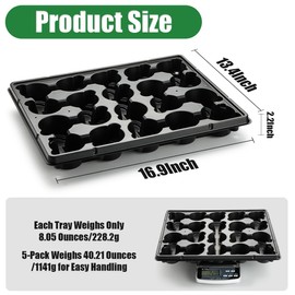 RooTrimmer 20 Cell Plant Trays for Carrying 3 inch Round Nursery Pots, Sturdy Plastic Trays Suitable for Holding 100 pcs Peat Pots (5 Packs)