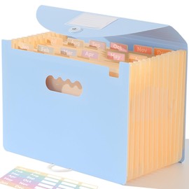 SortRax Accordion File Organizer 12 Pockets, Monthly Bill Receipt Tax Organizer, Expanding File Folders with Larger Bright Tabs, Fits Letter/A4 Size - Blue