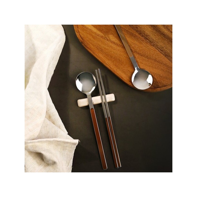 Iris Color Handle Stainless Steel Cutlery Set (Spoon + Chopsticks)
