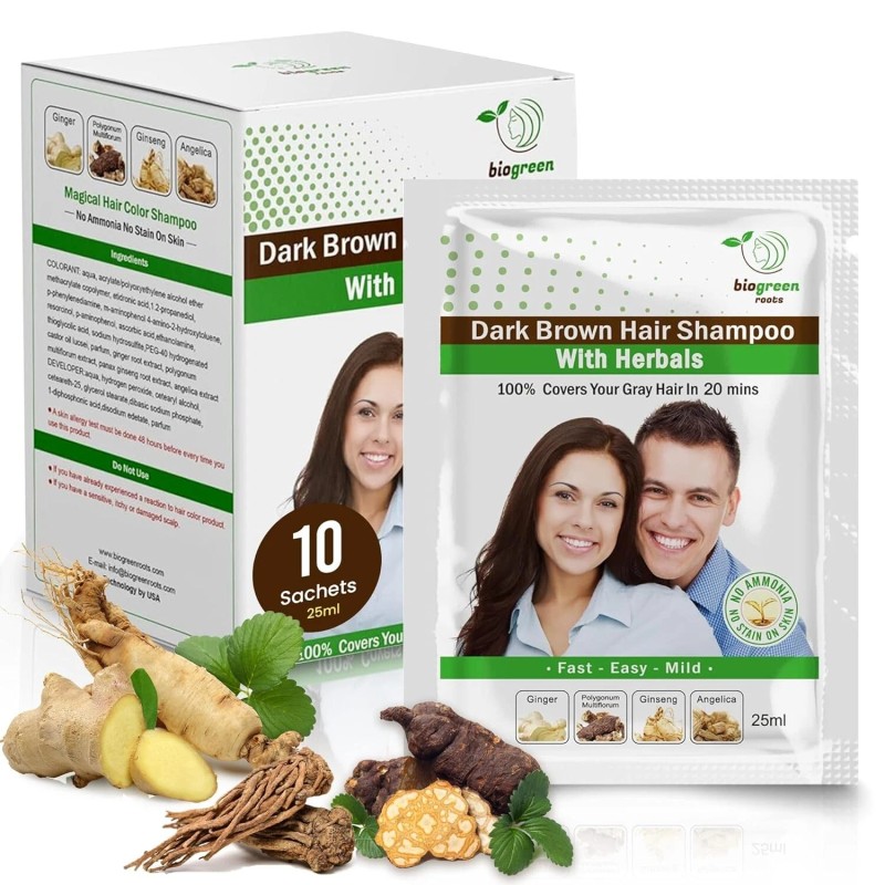 Natural Black Hair color Shampoo BIOGREEN ROOTS Ammonia-Free Herbal Hair