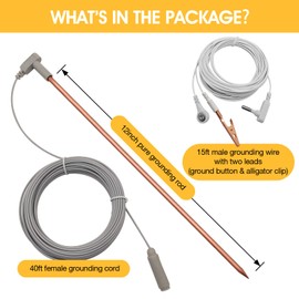 Copper Grounding Rod with 40ft Female Ground Cord with Alligator clip, Portable Ground Rod Kit,Great for Grounded Earth Connected Products, Easy to Use with Grounding Mat,Sheet, Pillowcase, Blankets