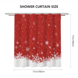 AIBIIN Red Christmas Shower Curtain White Snowflakes Bath Curtains for Bathroom Winter Festival Home Decor Durable Polyester Material with 12 Hooks 180x180cm
