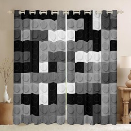 Homemissing Building Blocks Curtains for Bedroom Living Room (2 Panels,W46*L54) Kids Games Toy Blackout Curtains Toy Brick 30%-50% Room Darkening Blackout Curtain Black Grey White Window Treatments