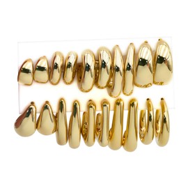 FOURPG 10 Pairs Chunky Gold Earrings for Women Hypoallergenic Trendy Thick Gold Plated Hoop Earrings Set Lightweight Jewelry