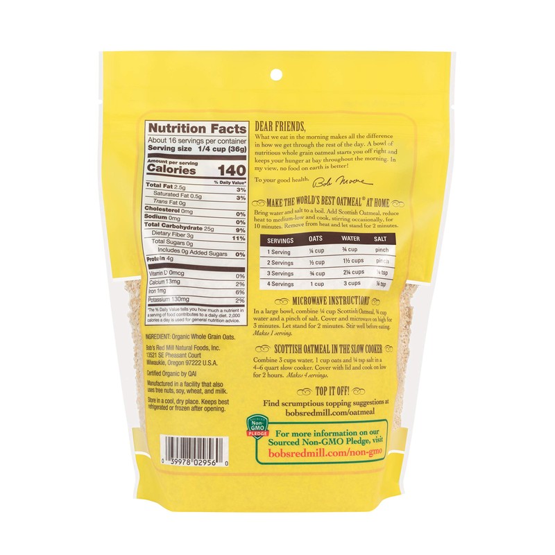 Bob's Red Mill Organic Scottish Oatmeal, 20-ounce (Pack of 4)