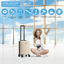 Flight Knight Carry On Suitcase 22x14x9 Hardside Built In TSA Lock & USB Port Lightweight Luggage Silent Double Spinner Wheels Maximum Overhead Carry-On Bag For American & United Approved Airlines