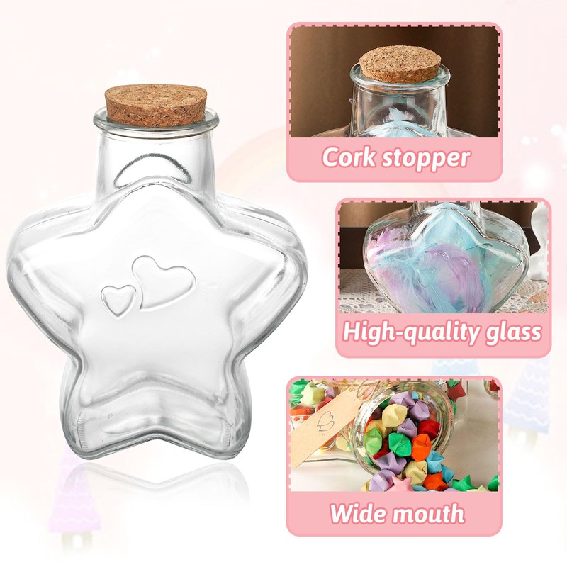 WHJY 29oz Star Shaped Glass Jar with Cork Lid for