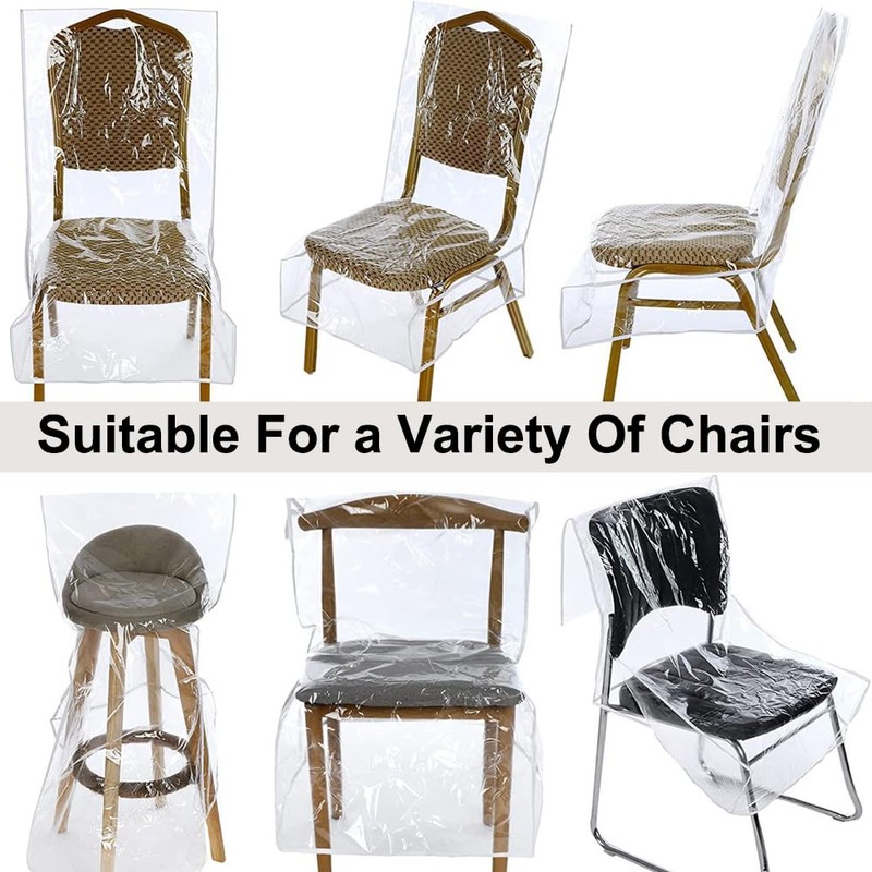 SagaSave Plastic Dining Chair Covers, 4 Pcs Clear Waterproof PVC