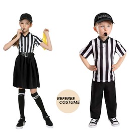 Thapower Children Referee Shirt Costume Kids Youth Black and White Stripe Boy Girls Toddler Ref Jersey,V Neck