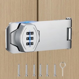 Bifold Door Lock, Closet Door Lock Keyless Combination Lock for Cabinet -Twist Knob Hasp Latch Lock with Code - Zinc Alloy Cabinet Door Locks for Cupboard Shed Pantry Double Door Drawers Silver