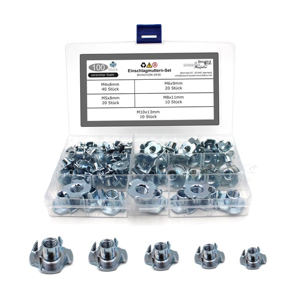 Set of 100 Drive-in Nuts with 4 Drive-In Tips Similar