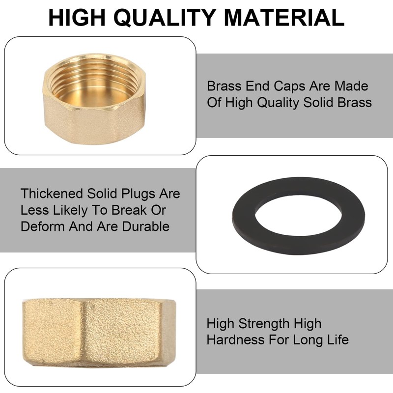 Brass Cap, Pack of 12 Drain Preventer Blanking Plugs, 3/4