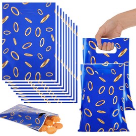 50 Pcs Video Game Party Favors Bags Themed Party Goodie Bag Blue Small Gift Bags with Gold Ring Print Candy Plastic Bag for Gamer Partys Decoration Birthday Favor Gift Snack Supply