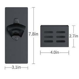 weallbuy Magnetic Bottle Opener with Cap Catcher,Removable Wall Mounted Beer Bottle Opener for Kitchen Fridge,Beer Gifts for Men (black)