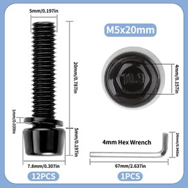 TXXATX 12 Pieces Bike Bolts M5 x 20 mm Bike Stem Fixed Screws with Washers Carbon Steel Handlebar Stem Screws Black Bike Disc Brake Caliper Bolts with 4 mm Allen Key for Road Mountain Bike