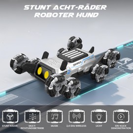 SIMREX Roboter Hund RC Stunt Auto Spielzeug - Interaktive Fernbedienung Auto mit Gestentensteuerung & Mecanum Räder, LED-Augen, Geburtstagsgeschenk für Kinder Jungen Mädchen Alter 6+